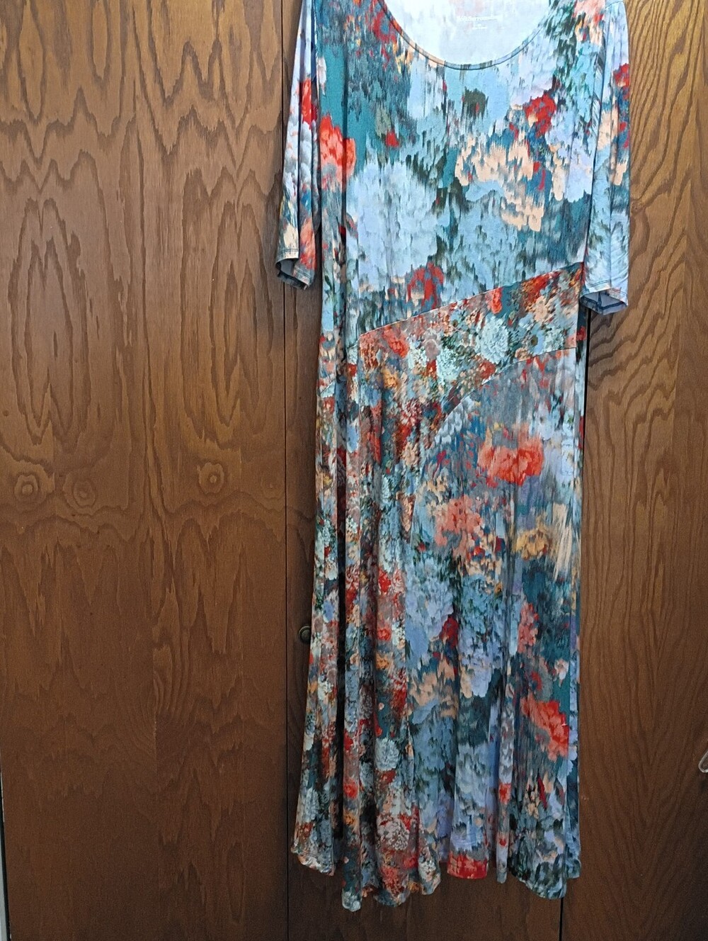 Soft Surroundings Teal Floral Maxi Dress with Coral Accents